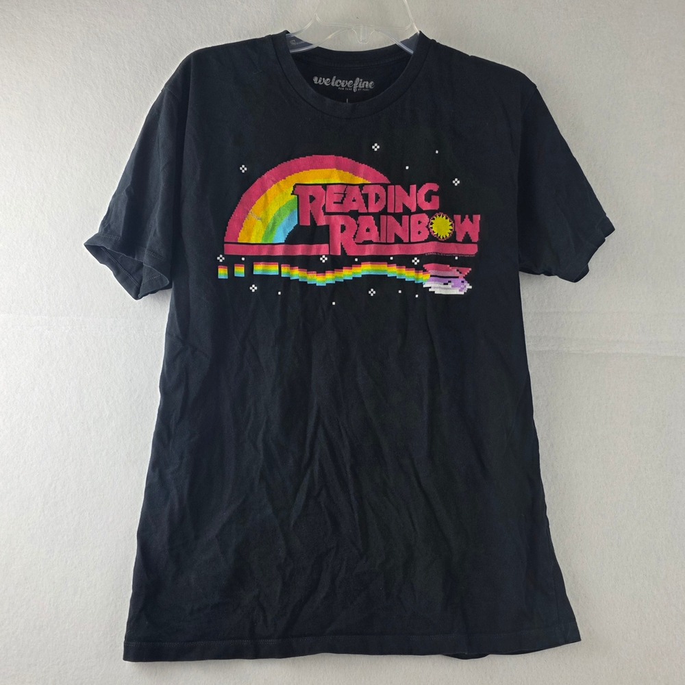 WeLoveFine Reading Rainbow Pixel Cat T Shirt Mens L Black 2014 Retro PBS